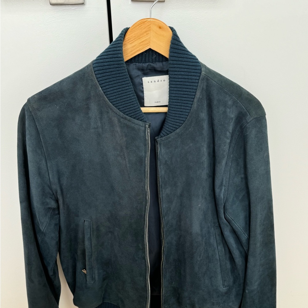 Sandro Suede Leather Bomber - Blue